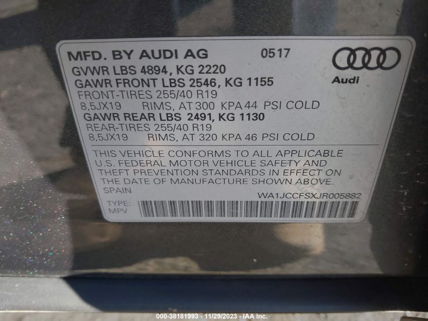 2018 AUDI Q3 2.0T PREMIUM - WA1JCCFSXJR005882