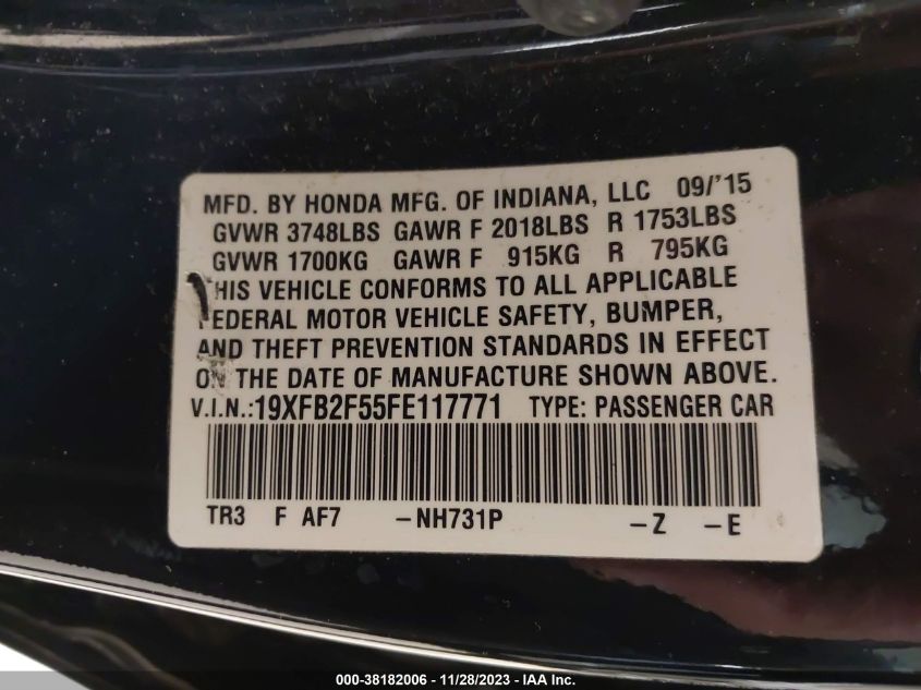 2015 HONDA CIVIC LX - 19XFB2F55FE117771