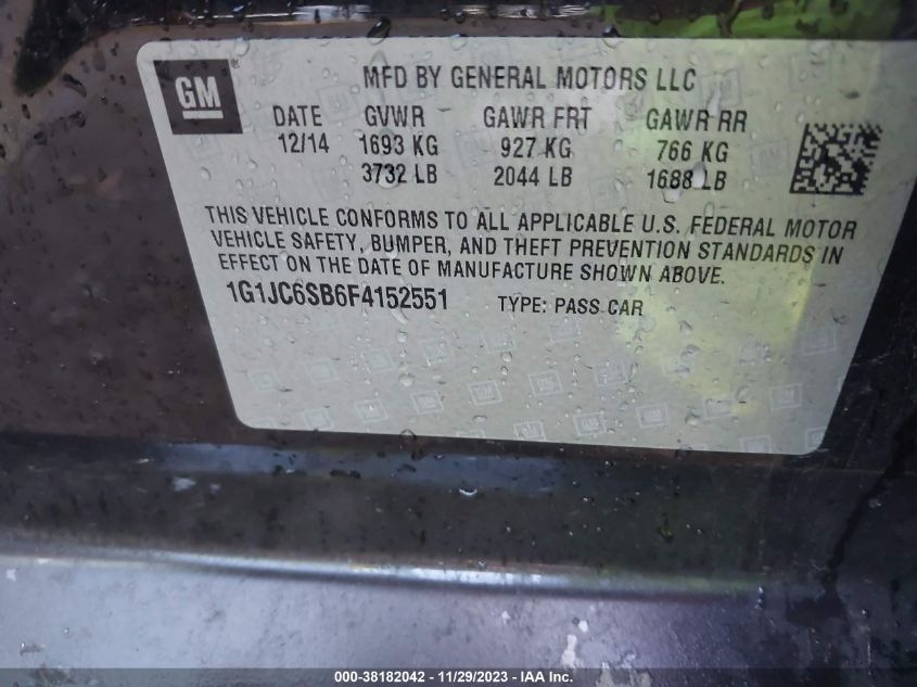 2015 CHEVROLET SONIC LT AUTO - 1G1JC6SB6F4152551