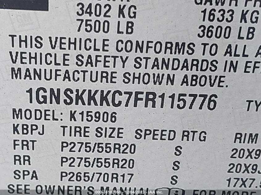 2015 CHEVROLET SUBURBAN 1500 LTZ - 1GNSKKKC7FR115776