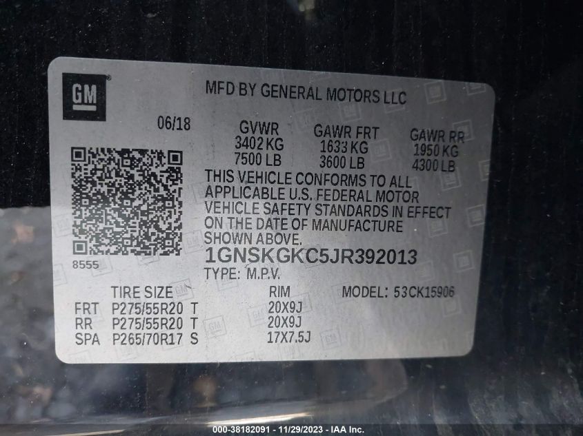 2018 CHEVROLET SUBURBAN K1500 LS - 1GNSKGKC5JR392013
