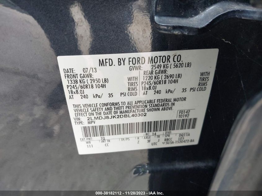 2013 LINCOLN MKX - 2LMDJ8JK2DBL40302