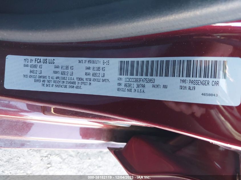 2015 CHRYSLER 200 S - 1C3CCCBB3FN752053