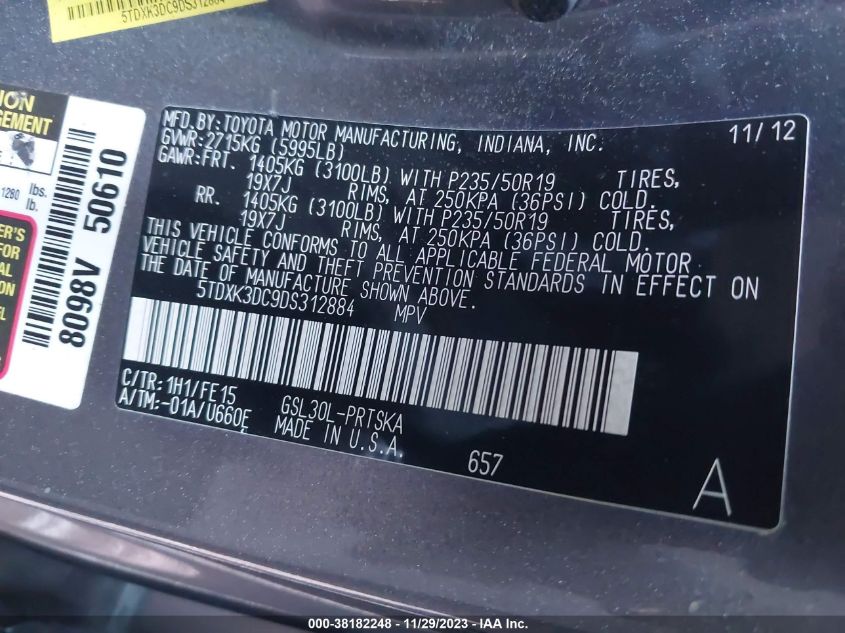 2013 TOYOTA SIENNA SE 8 PASSENGER - 5TDXK3DC9DS312884