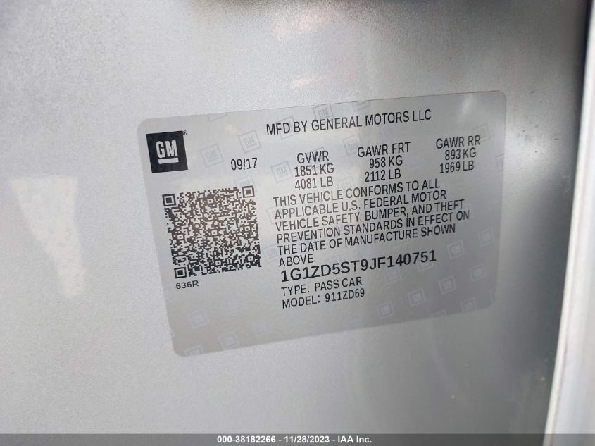 2018 CHEVROLET MALIBU LT - 1G1ZD5ST9JF140751