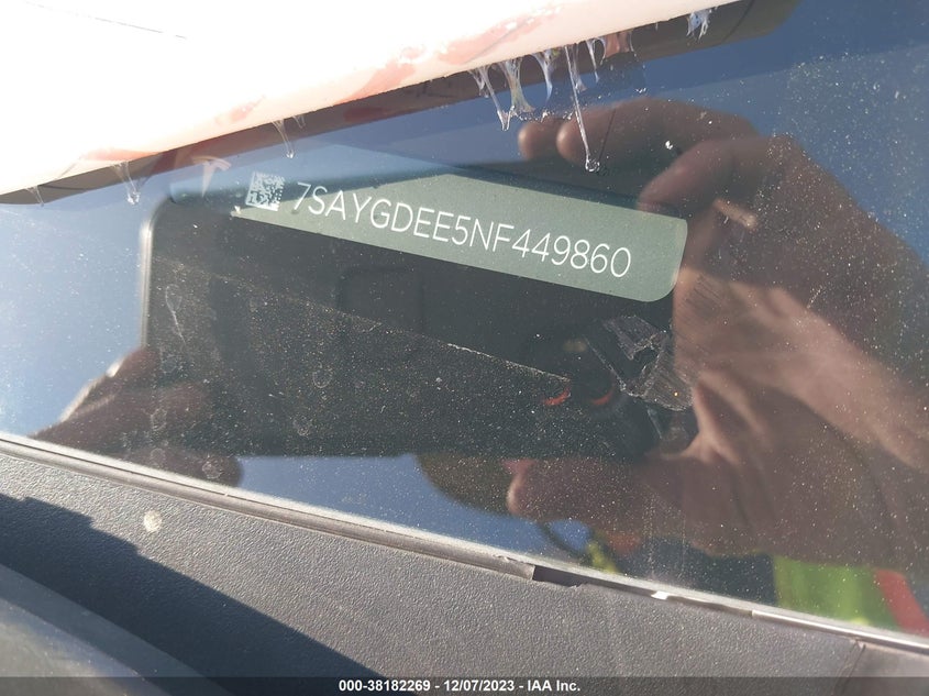 VIN 7SAYGDEE5NF449860 2022 TESLA MODEL Y