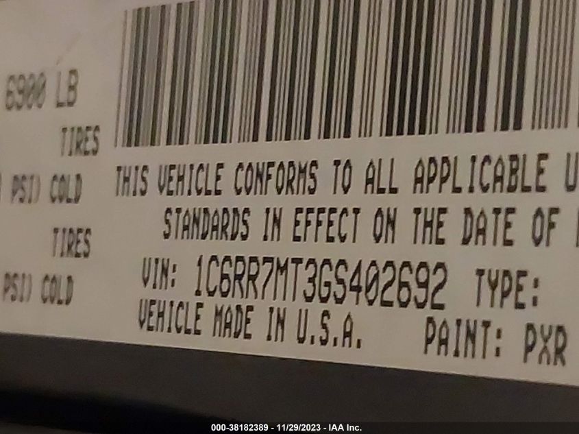 2016 RAM 1500 SPORT - 1C6RR7MT3GS402692