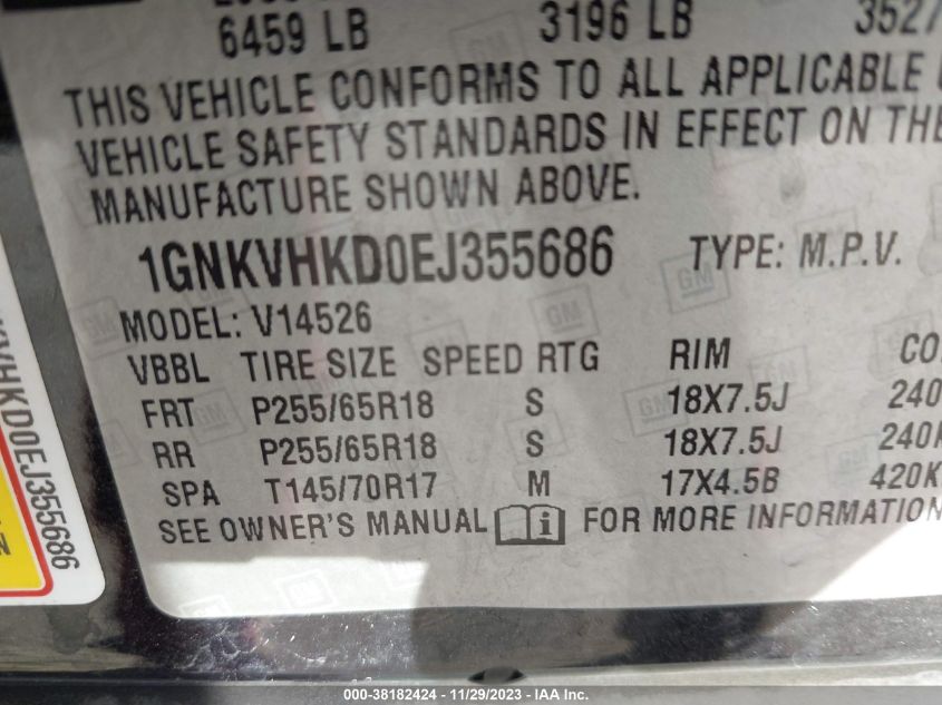 2014 CHEVROLET TRAVERSE 2LT - 1GNKVHKD0EJ355686