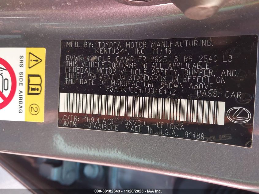 2017 LEXUS ES 350 - 58ABK1GG4HU046452