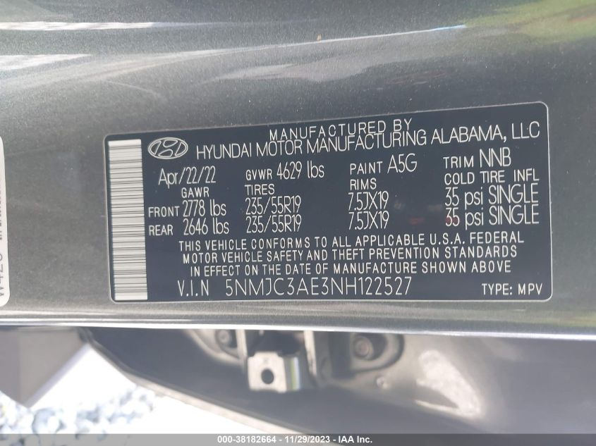 2022 HYUNDAI TUCSON SEL - 5NMJC3AE3NH122527