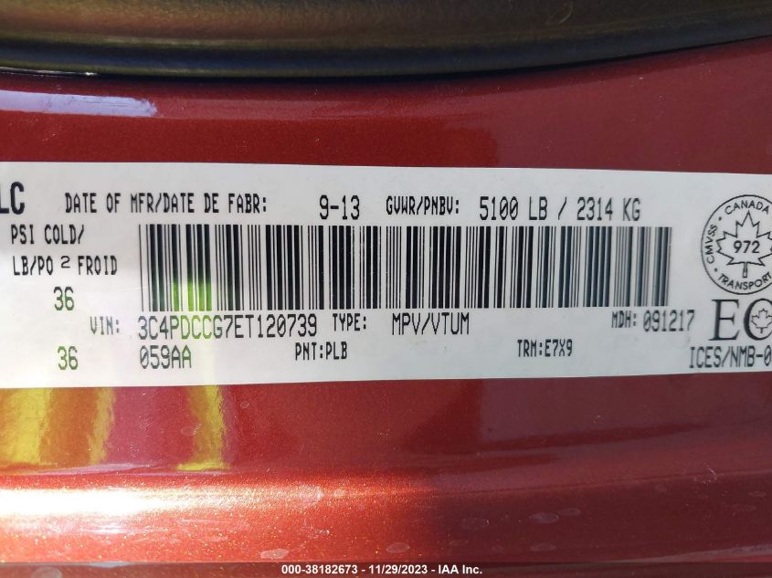 2014 DODGE JOURNEY SXT - 3C4PDCCG7ET120739