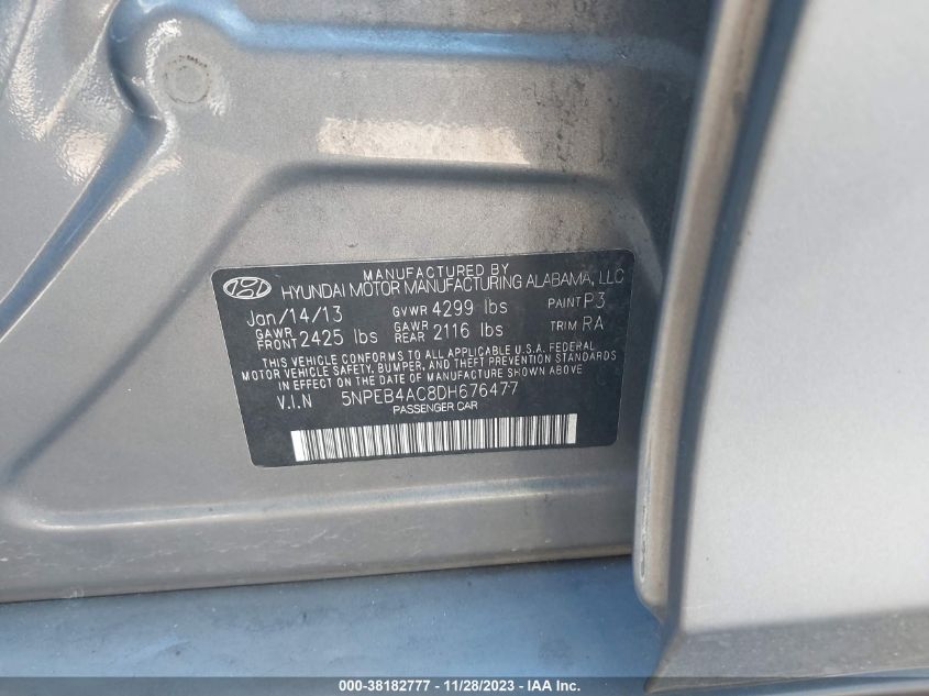 2013 HYUNDAI SONATA GLS/SE/LIMITED - 5NPEB4AC8DH676477