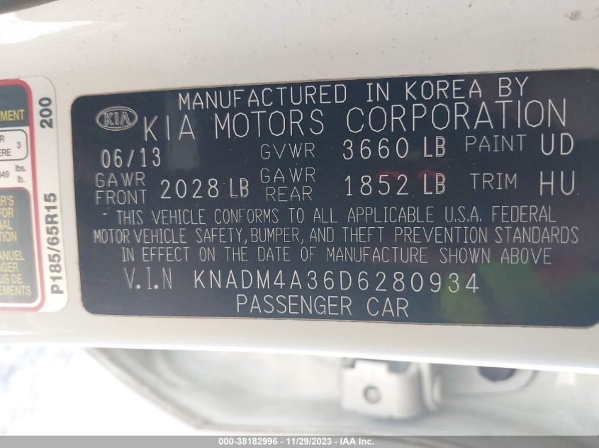 2013 KIA RIO LX - KNADM4A36D6280934