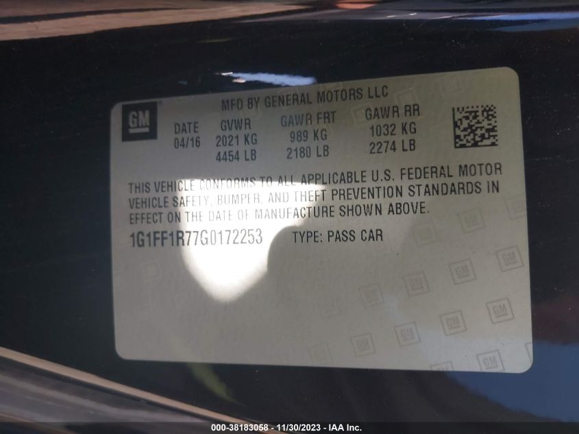 2016 CHEVROLET CAMARO 1SS - 1G1FF1R77G0172253
