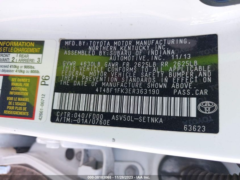 2014 TOYOTA CAMRY LE - 4T4BF1FK3ER363190