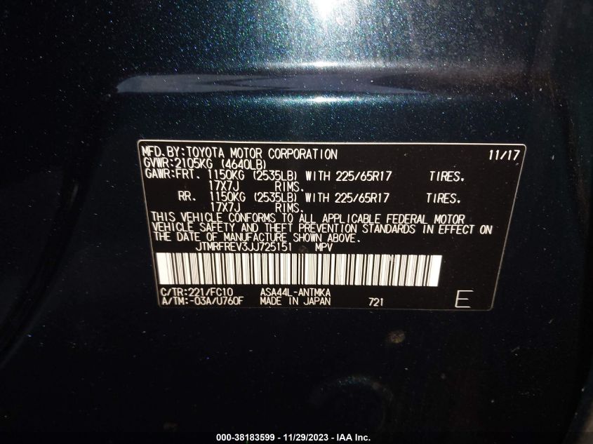 2018 TOYOTA RAV4 ADVENTURE/XLE - JTMRFREV3JJ725151