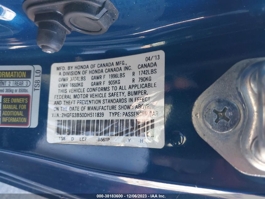 2013 HONDA CIVIC CPE LX - 2HGFG3B50DH511839