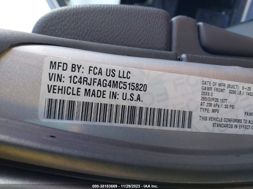 2021 JEEP GRAND CHEROKEE LAREDO - 1C4RJFAG4MC515820