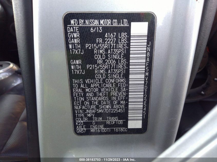 2013 NISSAN JUKE S/SV/SL - JN8AF5MV7DT225451