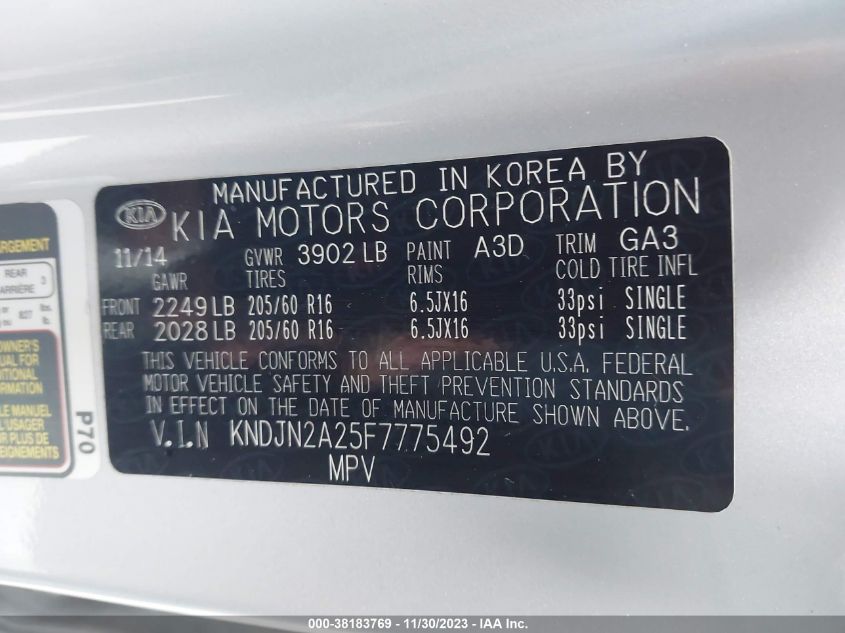 2015 KIA SOUL - KNDJN2A25F7775492