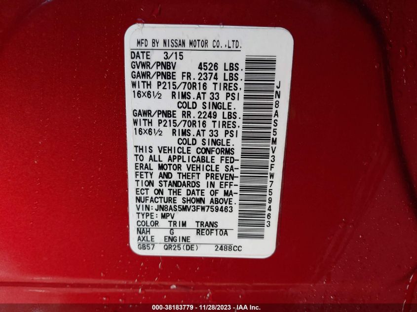 2015 NISSAN ROGUE SELECT S - JN8AS5MV3FW759463