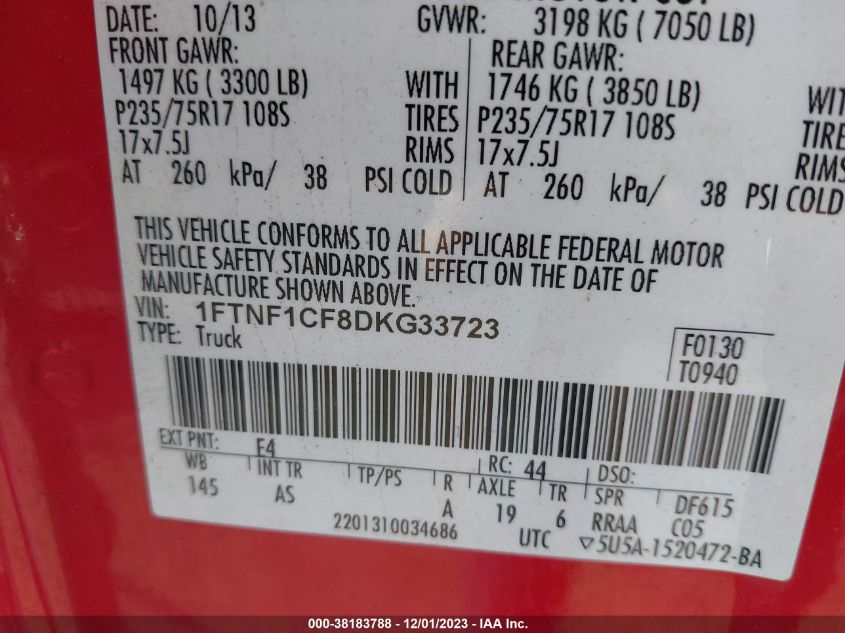 2013 FORD F-150 XL/XLT - 1FTNF1CF8DKG33723