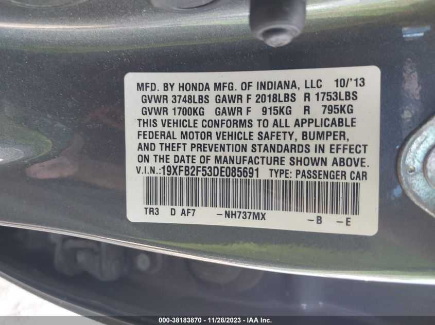 2013 HONDA CIVIC LX - 19XFB2F53DE085691