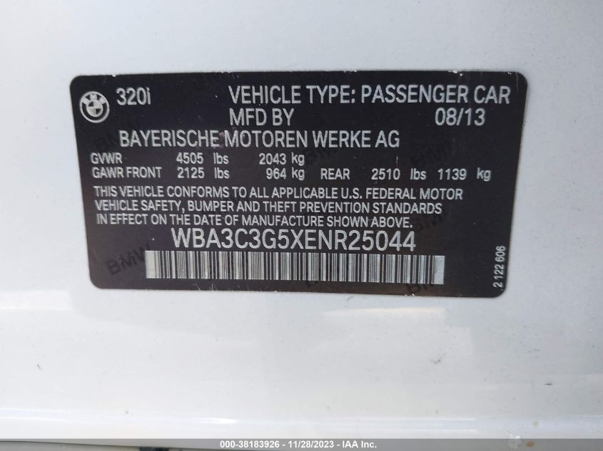 2014 BMW 320I XDRIVE - WBA3C3G5XENR25044