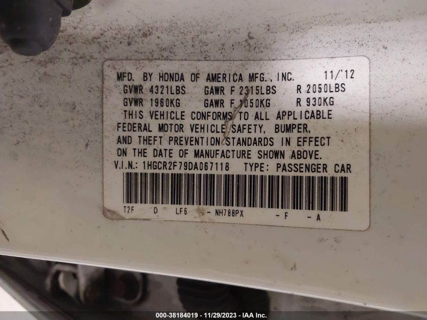 2013 HONDA ACCORD EX - 1HGCR2F79DA067118