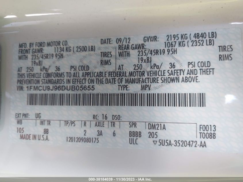 2013 FORD ESCAPE TITANIUM - 1FMCU9J96DUB05655