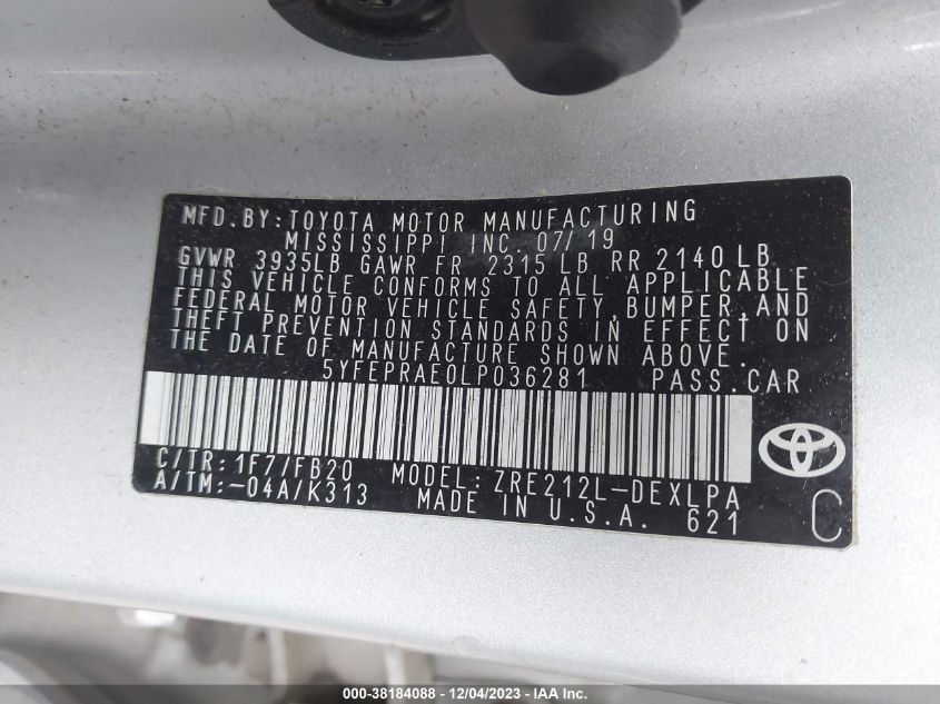 2020 TOYOTA COROLLA LE - 5YFEPRAE0LP036281
