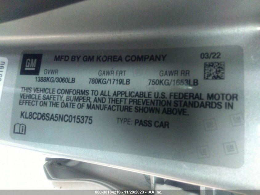 2022 CHEVROLET SPARK 1LT - KL8CD6SA5NC015375