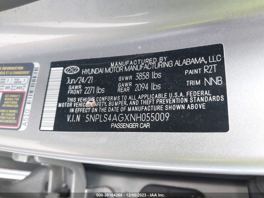 2022 HYUNDAI ELANTRA SEL - 5NPLS4AGXNH055009