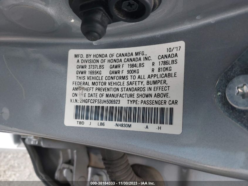 2018 HONDA CIVIC LX - 2HGFC2F53JH506923