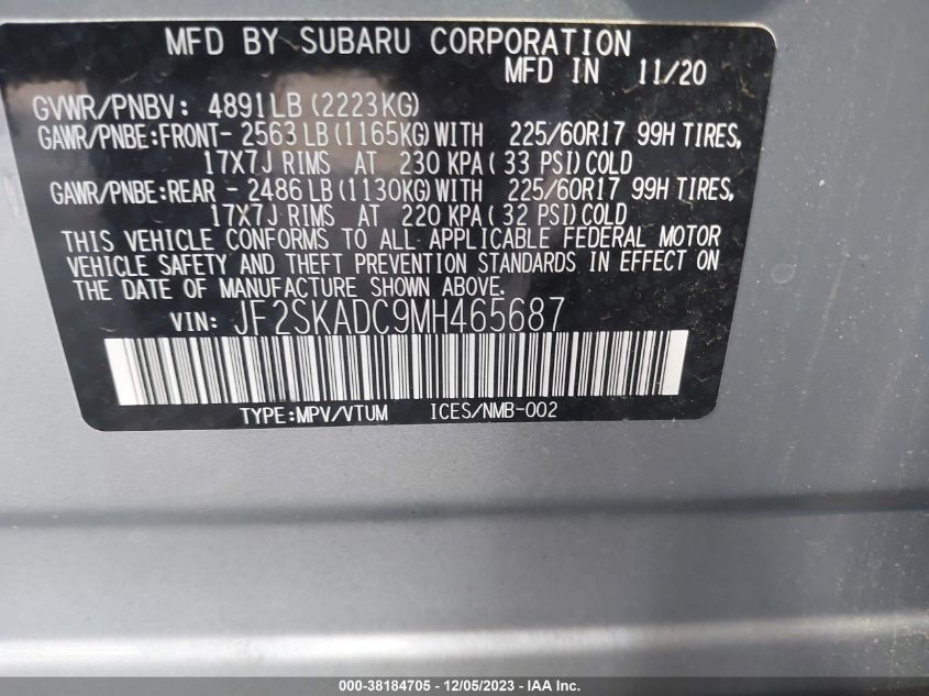 2021 SUBARU FORESTER - JF2SKADC9MH465687