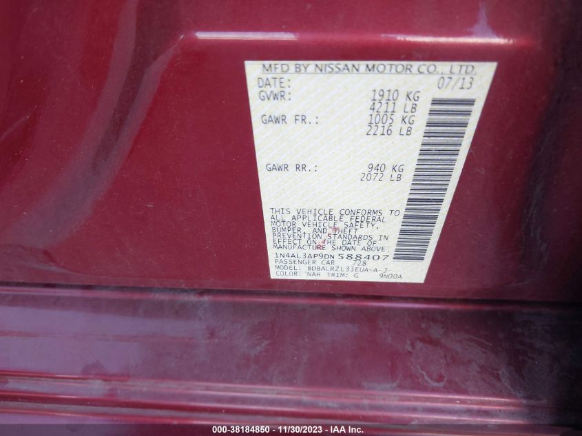 2013 NISSAN ALTIMA 2.5/S/SV/SL - 1N4AL3AP9DN588407