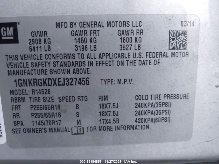 2014 CHEVROLET TRAVERSE 1LT - 1GNKRGKDXEJ327456