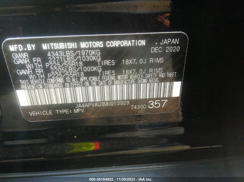 2021 MITSUBISHI OUTLANDER SPORT 2.0 SE 2WD - JA4APVAU3MU013929