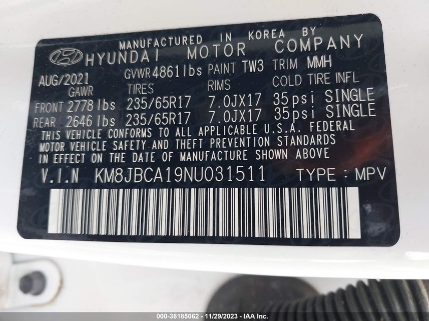2022 HYUNDAI TUCSON HYBRID BLUE - KM8JBCA19NU031511