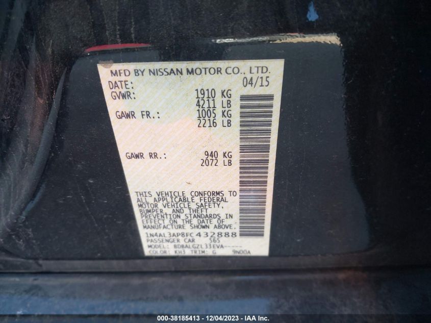 2015 NISSAN ALTIMA 2.5/S/SV/SL - 1N4AL3AP8FC432888
