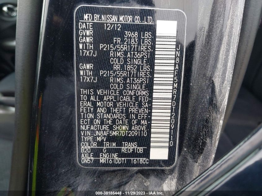 2013 NISSAN JUKE SV - JN8AF5MR7DT209110