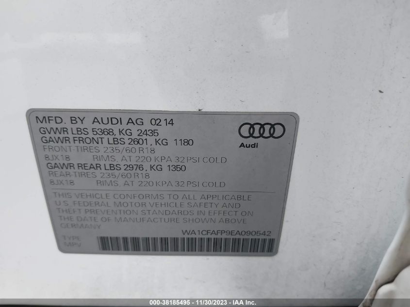 WA1CFAFP9EA090542 2014 AUDI Q5, photo no. 9