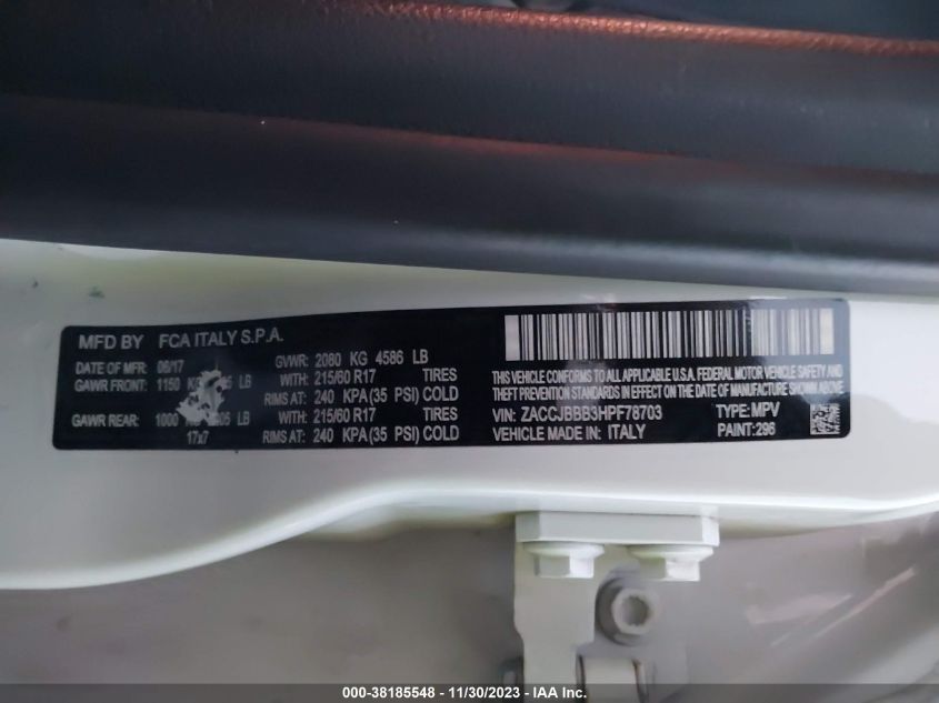 2017 JEEP RENEGADE LATITUDE 4X4 - ZACCJBBB3HPF78703