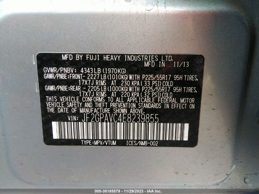 2014 SUBARU XV CROSSTREK 2.0 PREMIUM - JF2GPAVC4E8239855