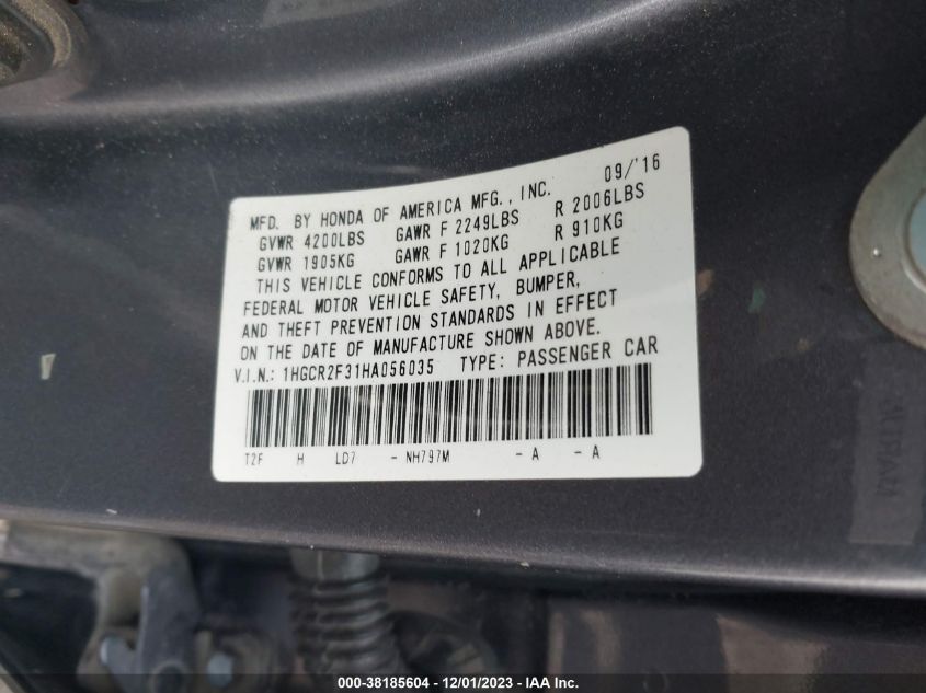 2017 HONDA ACCORD LX - 1HGCR2F31HA056035