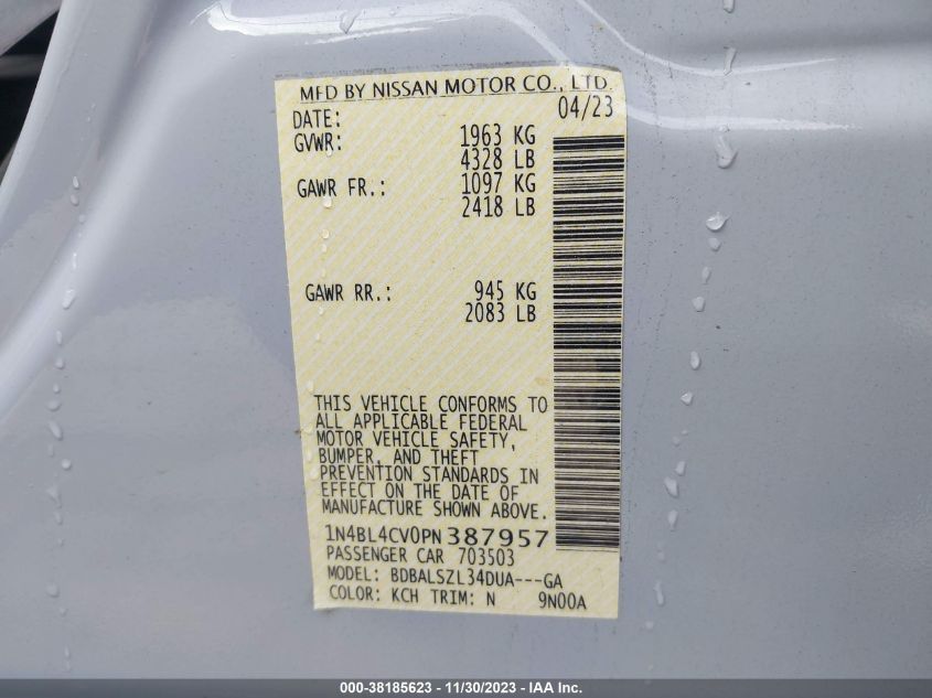 2023 NISSAN ALTIMA SR FWD - 1N4BL4CV0PN387957