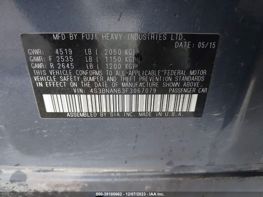 2015 SUBARU LEGACY 2.5I LIMITED - 4S3BNAN63F3067079