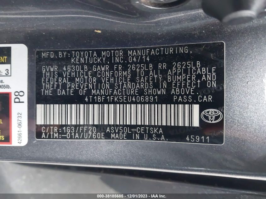 2014 TOYOTA CAMRY L/SE/LE/XLE - 4T1BF1FK5EU406891