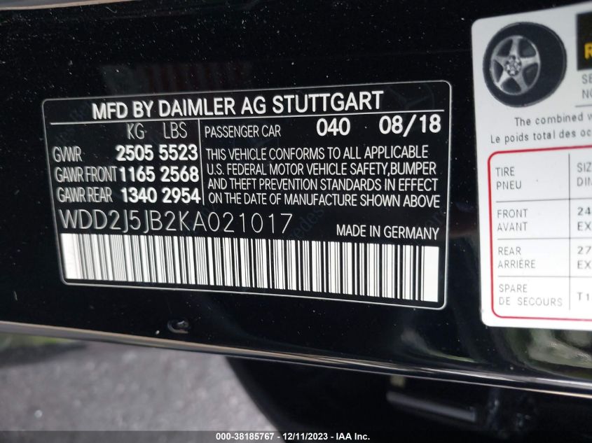 2019 MERCEDES-BENZ CLS 450 WDD2J5JB2KA021011
