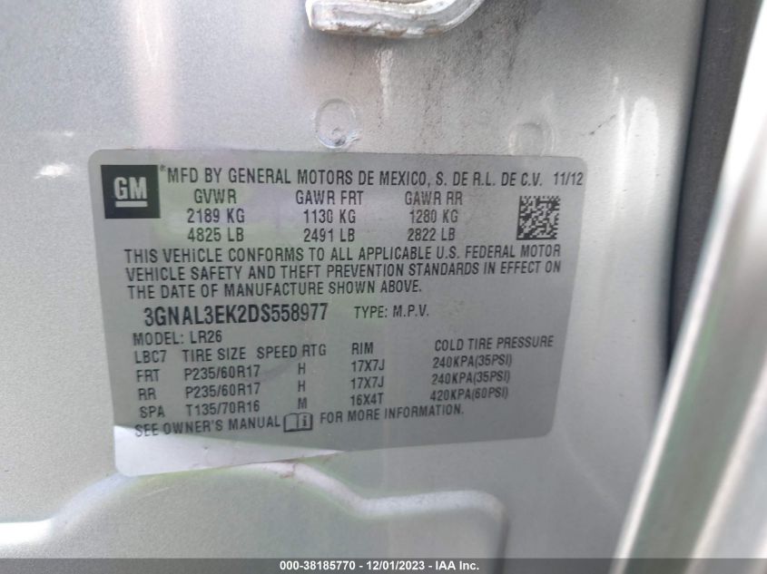 2013 CHEVROLET CAPTIVA SPORT LT 3GNAL3EK2DS558977